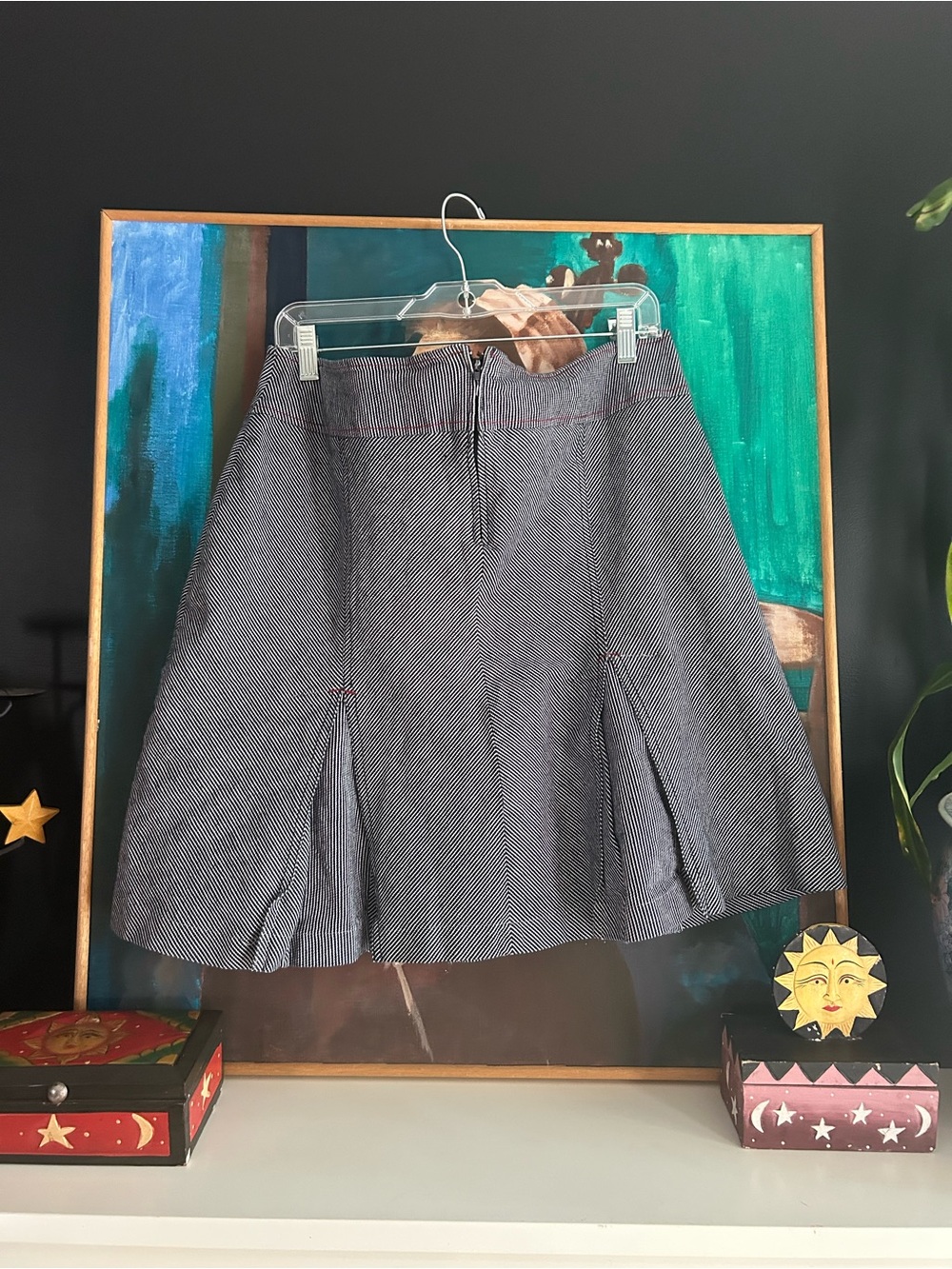 Claire France Black White Pinstripe A-Line Skirt Size 14 Y2K